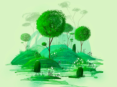 Nature spirit 2d 2d illustration background brush flat flower forest game graphic green illustration landscape nature outside procreate tree trees tropical vector