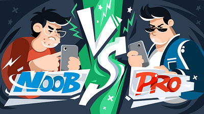 Noob vs Pro animation character character design flat illustration prostora vector illustration