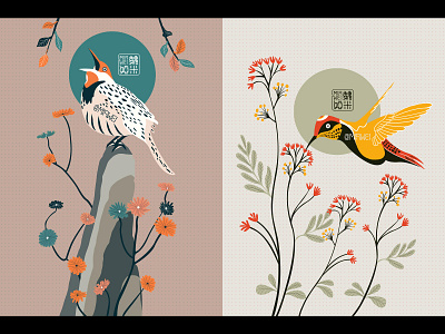 花鸟意境图（3、4） desgin design illustration illustration ，desgin，layout illustration，desgin illustrator typography ui 插画