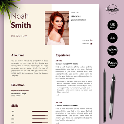 Creative Resume for Word & Pages “Noah Smith” basic resume clean resume creative resume curriculum vitae cv template modern resume one page resume professional resume resume cv resume for pages resume for word resume template resume template word resume with photo simple resume three page resume two page resume