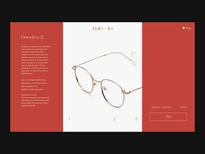 nao-io product page Issue 63 branding e commerce glasses layout minimal productpage red typography ux web webdesign