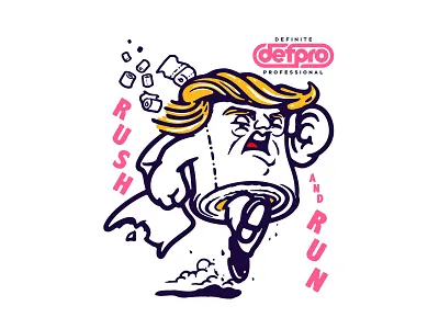 rush and run branding cartoon cute font handdraw illustration logo mascot old cartoon old type president pro run toilet roll trump type usa vintage