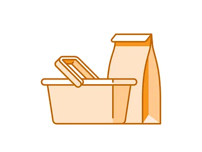 Grocery 047/100 basket design grocery icon illustration minimal paper bag shadow vector