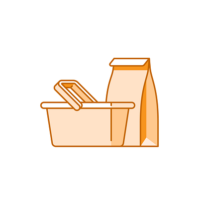 Grocery 047/100 basket design grocery icon illustration minimal paper bag shadow vector