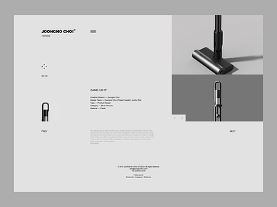 JOONGHO CHOI STUDIO - Website Design cane clean cleaner design grid header landing layout minimal page product ui ux vacuum web website whitespace