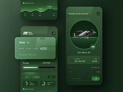 Skeuomorph Wallet App animation app bank chart dark mobile ui ux