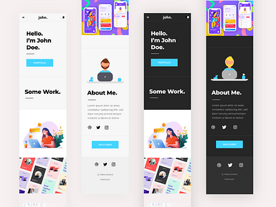 Portfolio website dark mode app character clean dark design dribbble flat icon illustration interface ios iphone minimal mobile simple ux vector web website