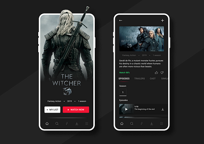 Daily UI #25 - TV App app black dailyui dailyui 025 dailyuichallenge episode interface mobile app movie netflix play streaming streaming app the witcher tv app tv show ui uidesign ux watch