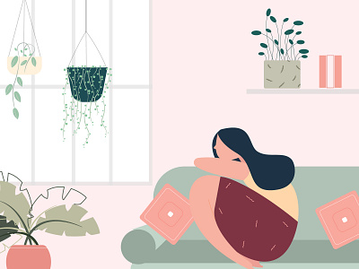 Quarantine time with self 2d aftereffects coronavirus cosy covid19 design hope illustration illustrator living room plants quarantine social distancing stay home stay safe vector