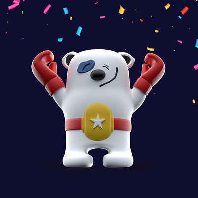 Vicory Panda 3d belt c4dart cartoon challenge confetti cute fat fluffy muscle panda punch render smile victory weekend weekly challenge win