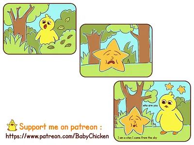 Baby Chicken episode 15 animals baby chicken brightness children comic drawing forest good morning green illustration inspiration kids lifestyle motivation nature sad star surprised vector yellow