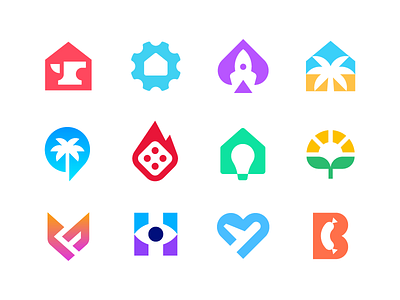 Negative Space Logos branding casino collection dice fire geometric heart home house identity logo mark negative space palm plane plant portfolio rocket sun symbol