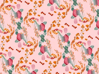 pattern floral pink berries botanical illustration contrast digital art digital illustration drawing floral pattern flower flower illustration illustration pattern pattern a day pattern design pink vector