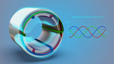 Still from animation about asynchronous engine 3d animation educational explainer industrial