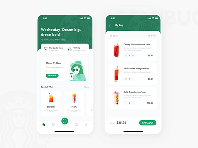 Redesign - Starbucks app branding coffe design drink homepage illustration ios order redesign. starbucks ui