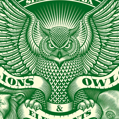 "Lions, Owls & Elephants" podcast logo animals cash design dollar elephant engraving fitness illustration illustrations lion logo money owl podcast poster art screenprinting silkscreen vector vector art woodcut