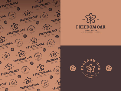 Freedom Oak barrels branding coasters freedom identity leaf leather logo mark oak oakleaf print retro rustic star symbol three whisky