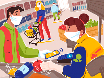 Shopping Safely Illustration character coronavirus design design studio digital art digital illustration digital painting face mask graphic design health illustration illustration art illustrations illustrator people people illustration quarantine shopping stay safe supermarket