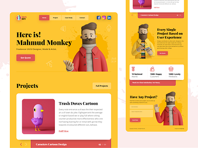 Monkey - Personal Portfolio Landing Page ( Full View ) 3d art branding character clean concept creative dailyui design graphic design illustration interface landingpage modern portfolio typography ui ui design ux vector