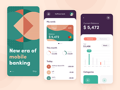 Hoffman Bank - Mobile app concept app application arounda art bank banking clean concept figma finance fintech illustration interface mobile modern palette pattern ui ux