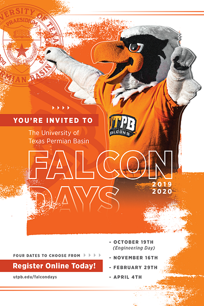 Falcon Day Postcard Series brand fun grunge layers orange print series texture typography university