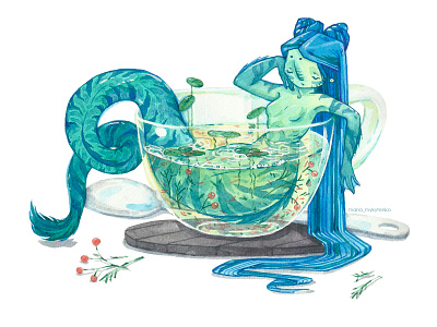 Tea Mermaid animation book illustration mermaid photoshop tea texture watercolor