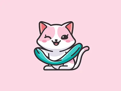 Cat Playing Slime adorable branding cat character children cute fun girl illustrative japanese kawaii kids kitten kitty logo mascot logo playful playing slime squishy
