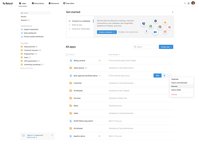 A new Retool home dashboard dashboard ui home screen onboarding ui