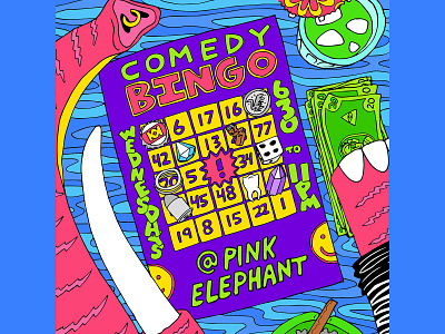 comedy bingo poster art color design fun hand drawn houston illustration poster typography