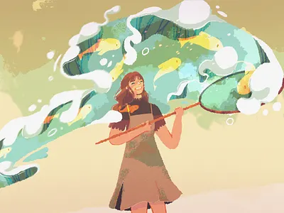 burst your fish bubble animal bubble character fish girl illustration procreate sketch water wip