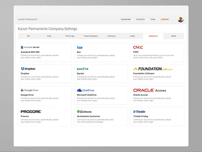 Raken's Integration Marketplace construction construction technology design dropbox integrations marketplace ui
