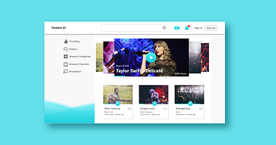 Video streaming web app- homepage broadcast live video video player video streaming web app web app design