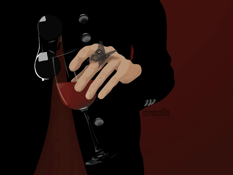 Wine animation butterfly character depression girl hand lp