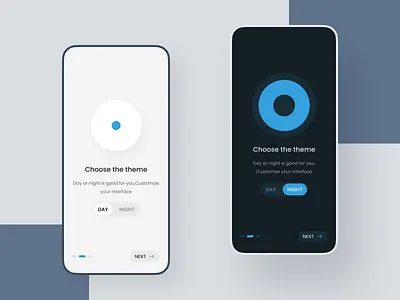 Switch theme app choose dark blue dark mode dark theme design interface light theme lights onboarding ui ux