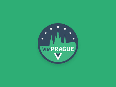 VuePrague Logo branding city cityscape design flat icon illustration logo minimal prague typography vector visual vue vue.js vuejs