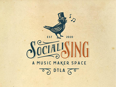 SocialiSing bird illustration lettering logo music retro sing typography vector vintage