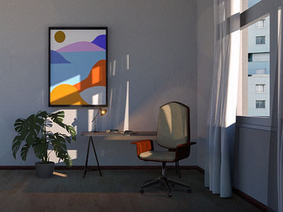 Office overview 3d architecture archviz art blender chair light octane office poster render room textures