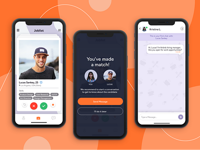 Recruiting App Concept dating app datingapp hiring app match mobile ui product design recruiting tinder ui ui design