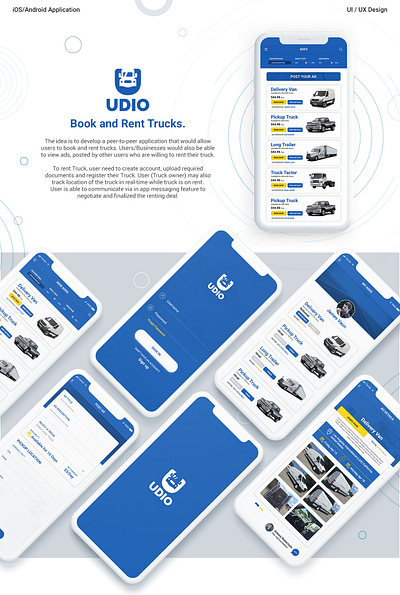 UDIO app logo logodesign mobile app rental rental app truck ui ux