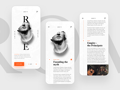 Ancient Rome - History App app blog history iphone orange read roma rome sculpture ui user interface white