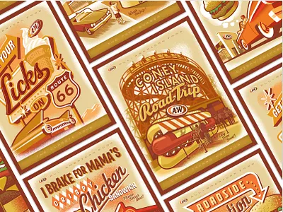 A&W Poster Series classic classic car coney island design diner family golden hot dog illustration nostalgic poster print retro road trip root beer route 66 soft serve vintage warm