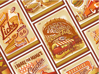 A&W Poster Series classic classic car coney island design diner family golden hot dog illustration nostalgic poster print retro road trip root beer route 66 soft serve vintage warm