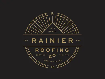 Rainier Roofing T-shirt badge branding lockup logo monoline roofing stamp