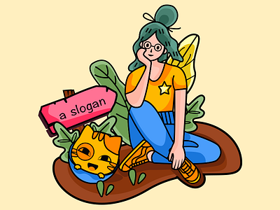 Used for interface display slogan girl illustration