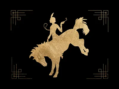The Bucking Flapper art deco design figure flapper gatsby girl gold foil horse illustration photoshop poster roaring 20s rodeo texture woman