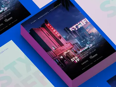 Film Festival Poster 3d blue cinema city cyberpunk film festival poster print