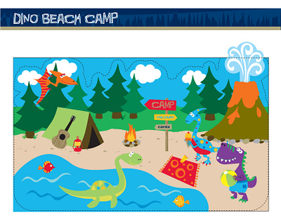 Dinosaur Beach Camp Scene dinosaur graphic design illustrator