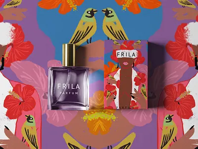 Frila Perfume Packaging + Branding abstract beauty branding branding concept concept art cosmetic design fashion illustration logo logotype minimal modern packaging pink purple typography