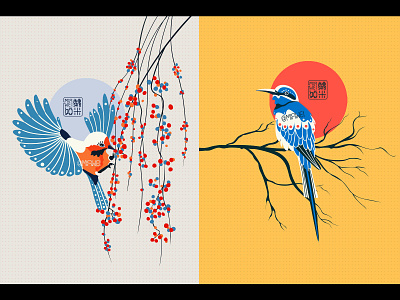 花鸟意境图（5、6） branding design flat icon illustration illustration ，desgin，layout typography