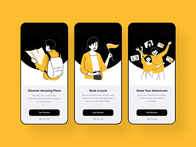 Oloha - onboarding app design illustration interface layout onboarding travel ui vector yellow